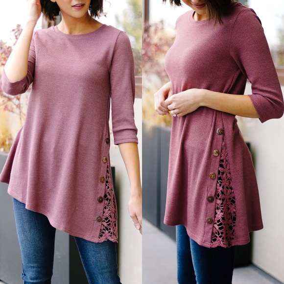 Dash of Pink Tops - Buttons & Lace Into The Breach Blouse
